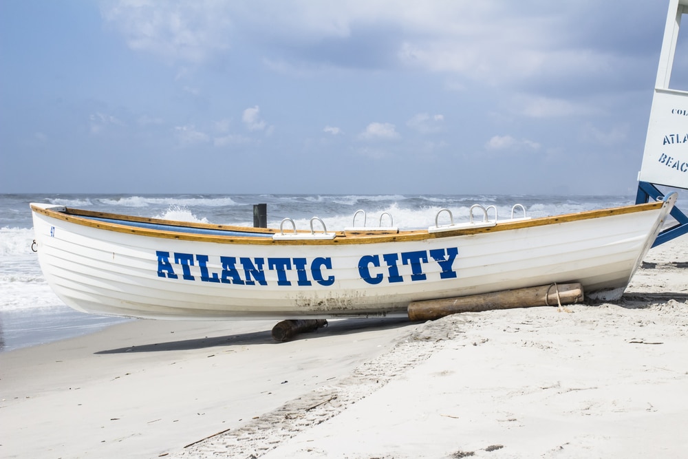 boat off the Atlantic City Boardwalk along the beach on the Jersey Shore
